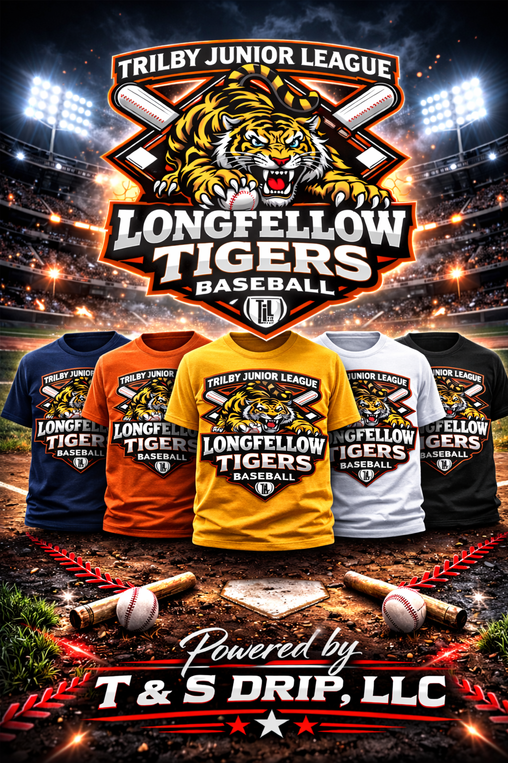 Longfellow Tigers T Shirt - Trilby Baseball League