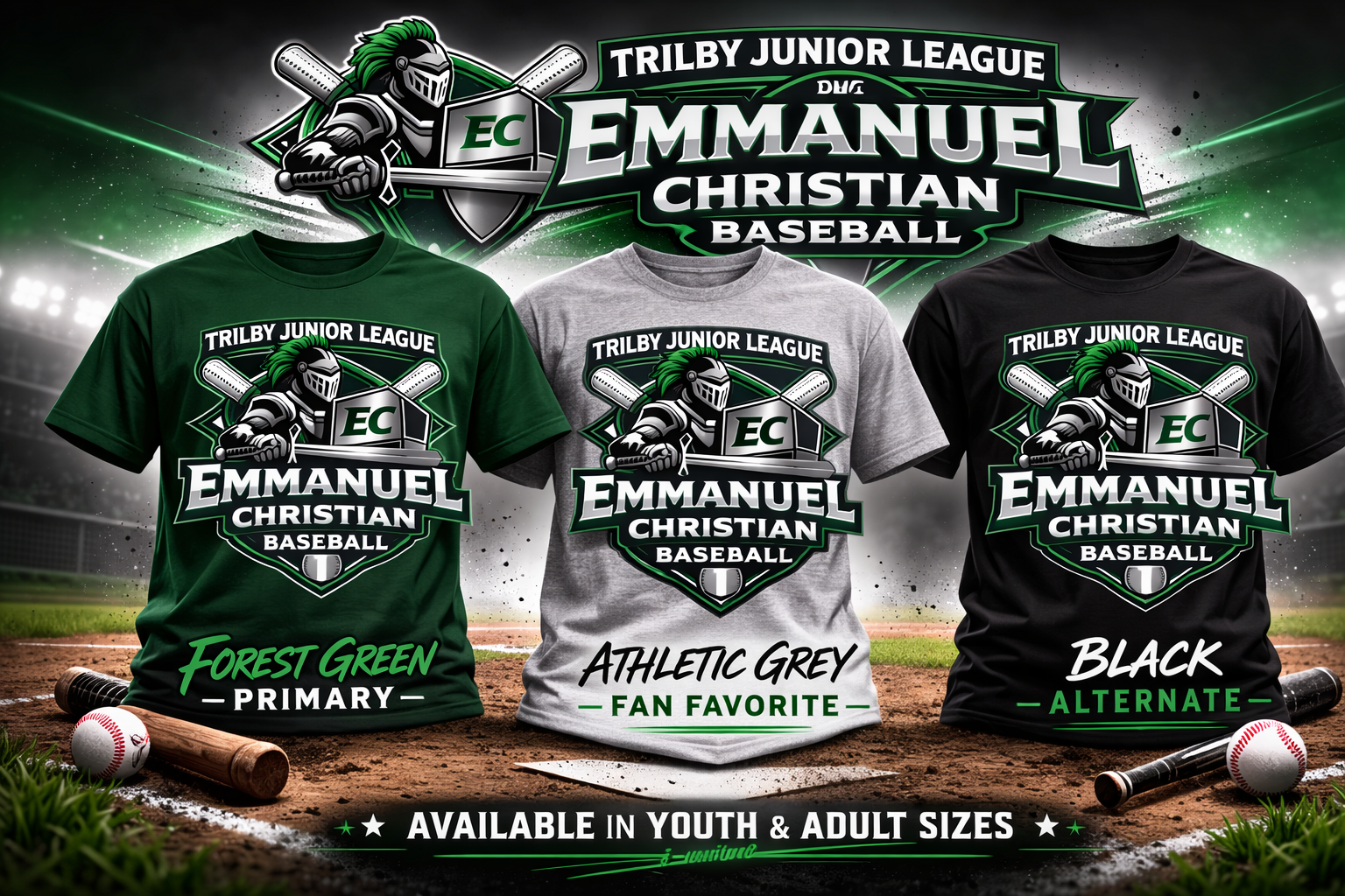 Emmanuel Christian Knights T Shirt - Trilby Baseball League
